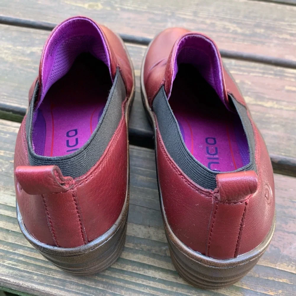 Bionica Women’s Red Leather Wedge Slip-Ons
